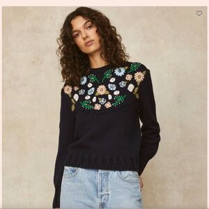 NWOT PEARL by Lela Rose Floral Embroidered Sweater Winter 2024 Sold Out Size XS